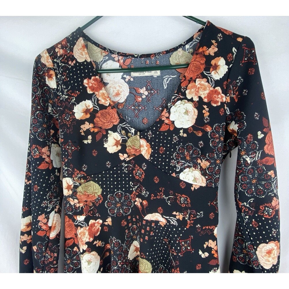 Abercrombie & Fitch Dress Womens S Babydoll Mini Flare Floral Long Sleeve‎ Fall - Picture 3 of 13
